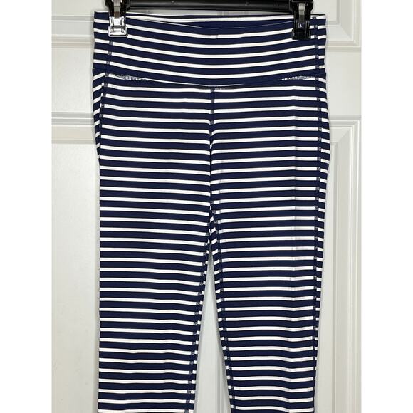 Athleta Small Capri Chaturanga Blue & White Striped Leggings - Picture 2 of 8
